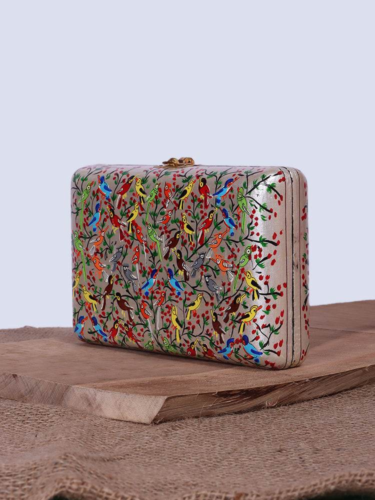 Chirps All Around Papier Mache Clutch - Shopping in Kashmir