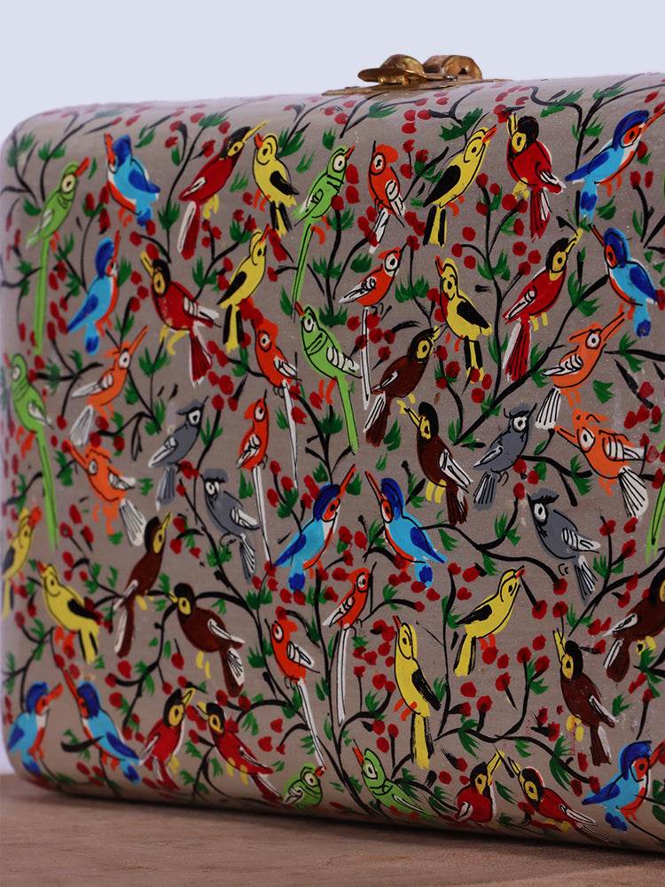 Chirps All Around Papier Mache Clutch - Shopping in Kashmir