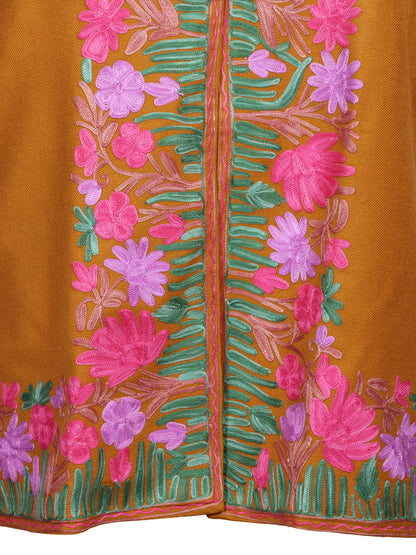Deep Mustard Cashmilon Wool Kashmiri Aari Embroidered Jacket