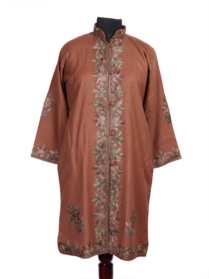 Pinkish Brown Cashmilon Wool Kashmiri Aari Embroidered Jacket