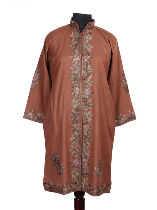 Pinkish Brown Cashmilon Wool Kashmiri Aari Embroidered Jacket