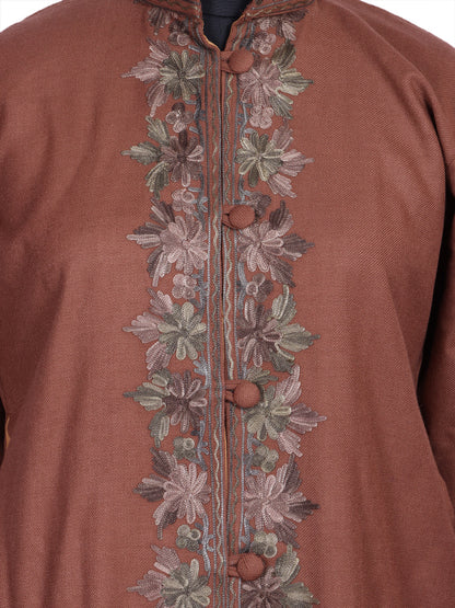 Pinkish Brown Cashmilon Wool Kashmiri Aari Embroidered Jacket