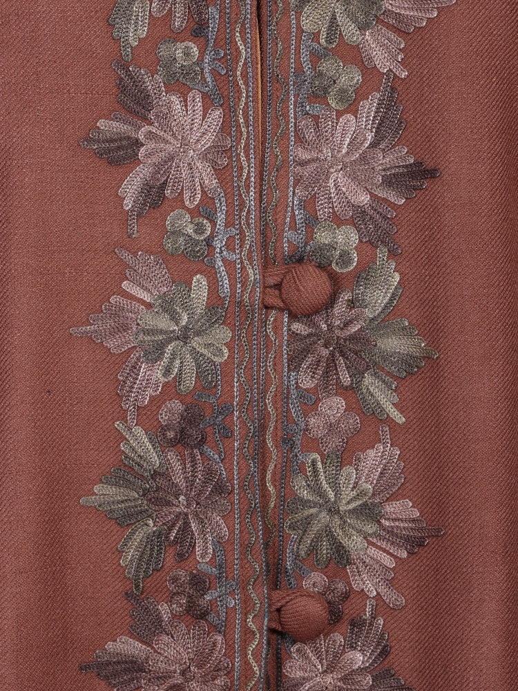 Pinkish Brown Cashmilon Wool Kashmiri Aari Embroidered Jacket