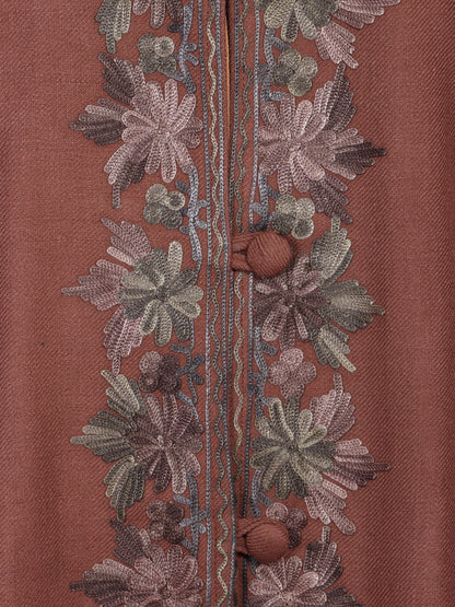 Pinkish Brown Cashmilon Wool Kashmiri Aari Embroidered Jacket