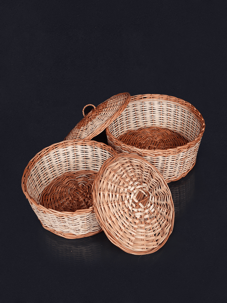 Shaakh Handmade Round Willow Bread Basket (Set of 2) - Shopping in Kashmir