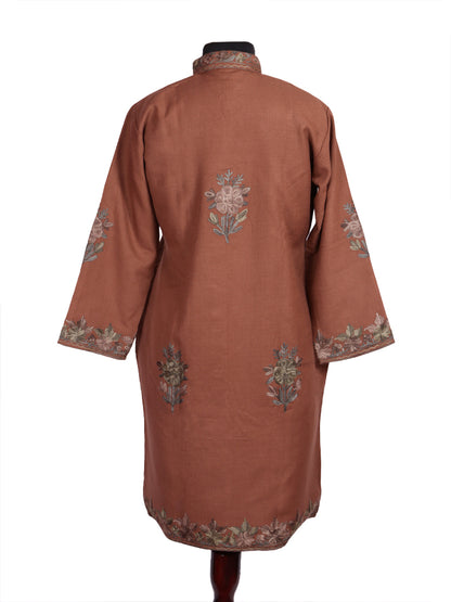 Pinkish Brown Cashmilon Wool Kashmiri Aari Embroidered Jacket