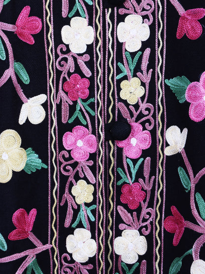 Jet Black Cashmilon Wool Kashmiri Aari Embroidered Jacket