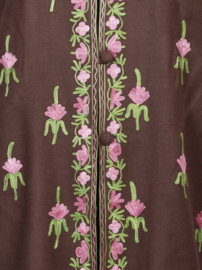 Coffee Brown Cashmilon Wool Kashmiri Aari Embroidered Jacket