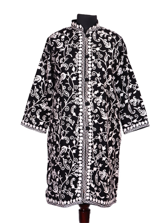 Black Cashmilon Wool Kashmiri Aari Embroidered Jacket