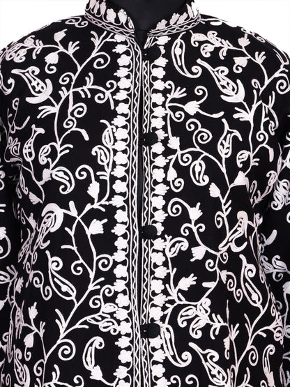 Black Cashmilon Wool Kashmiri Aari Embroidered Jacket