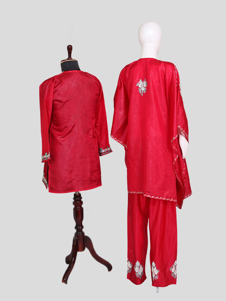 Zariya Cherry Red Silk Twins - Kaftan Set & Kurti