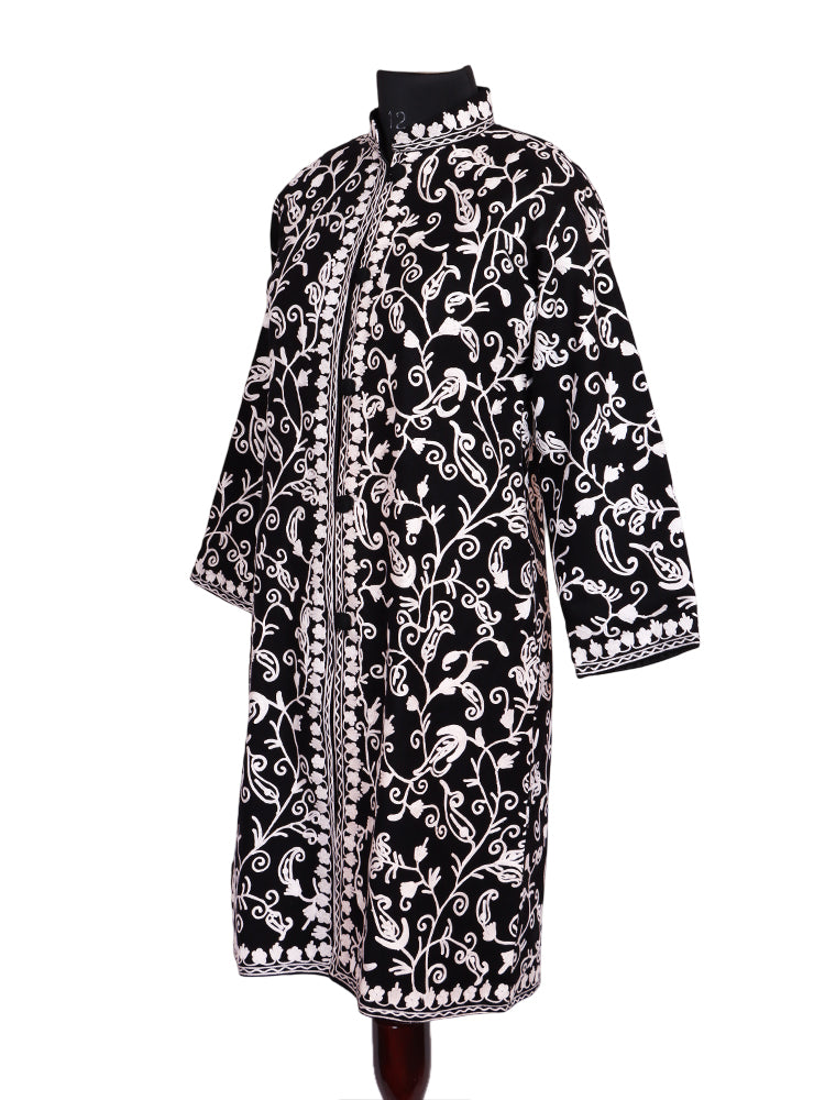Black Cashmilon Wool Kashmiri Aari Embroidered Jacket
