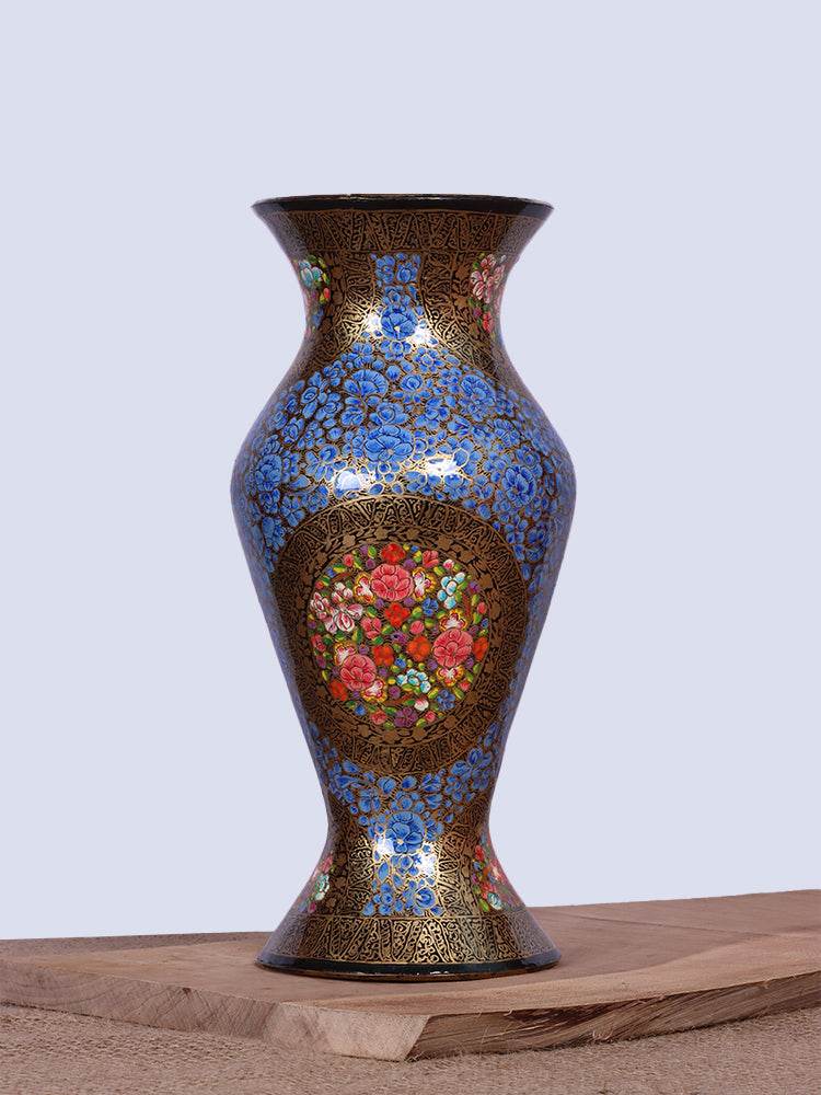 Gold N Blue Papier Mache Flower Vase - Shopping in Kashmir