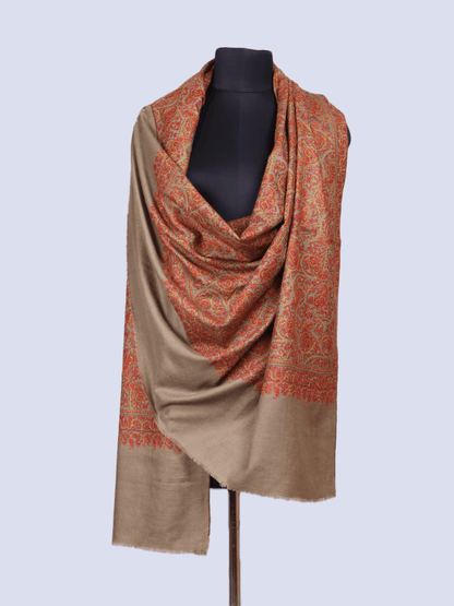 Detailed Design Natural Colored Pashmina Shawl. - Shopping in Kashmir