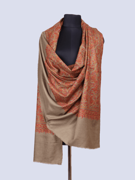 Detailed Design Natural Colored Pashmina Shawl. - Shopping in Kashmir