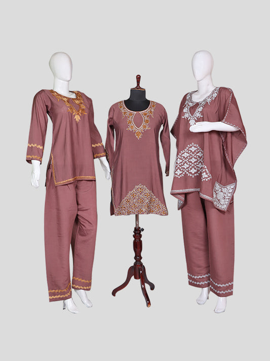 Zariya Dusty Rose Pink Silk Trio Edit - Kurti, Kaftan Set, & Coord Set
