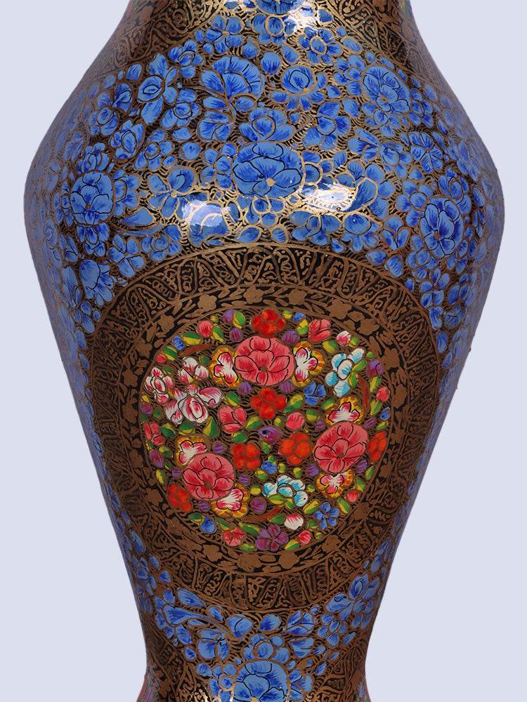 Gold N Blue Papier Mache Flower Vase - Shopping in Kashmir