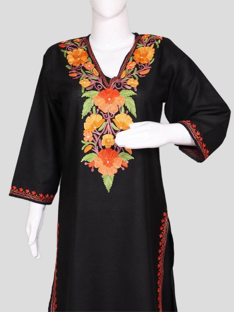 nAARI Kashmiri Aari Embroidered Jet Black Cotton Coord Set - Shopping in Kashmir