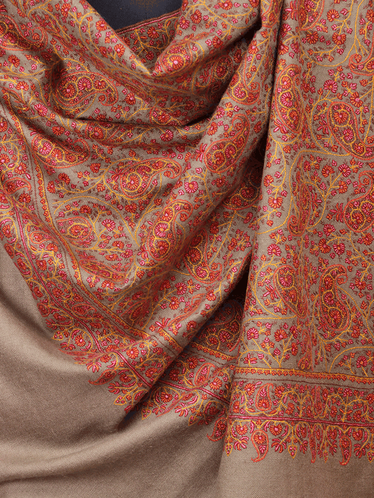 Detailed Design Natural Colored Pashmina Shawl. - Shopping in Kashmir