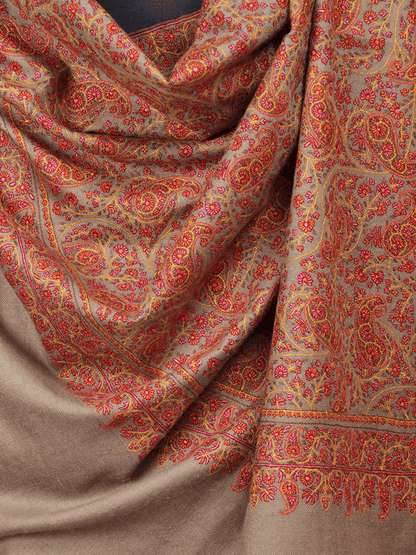 Detailed Design Natural Colored Pashmina Shawl. - Shopping in Kashmir