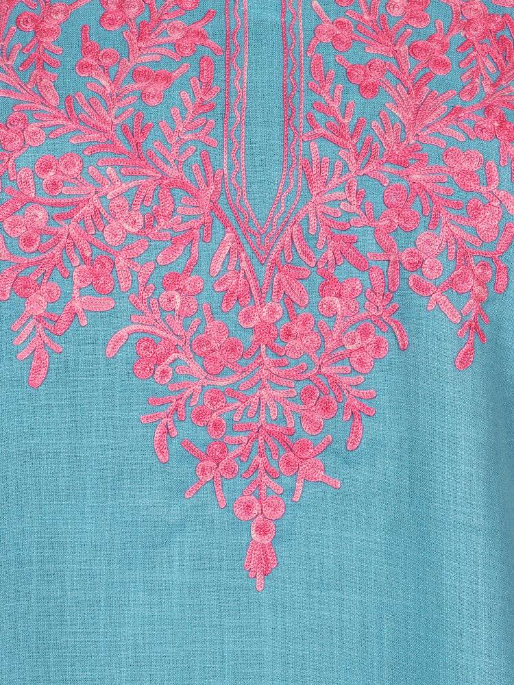 nAARI Glacier Blue Kashmiri Aari Embroidered Cotton Kurti - Shopping in Kashmir