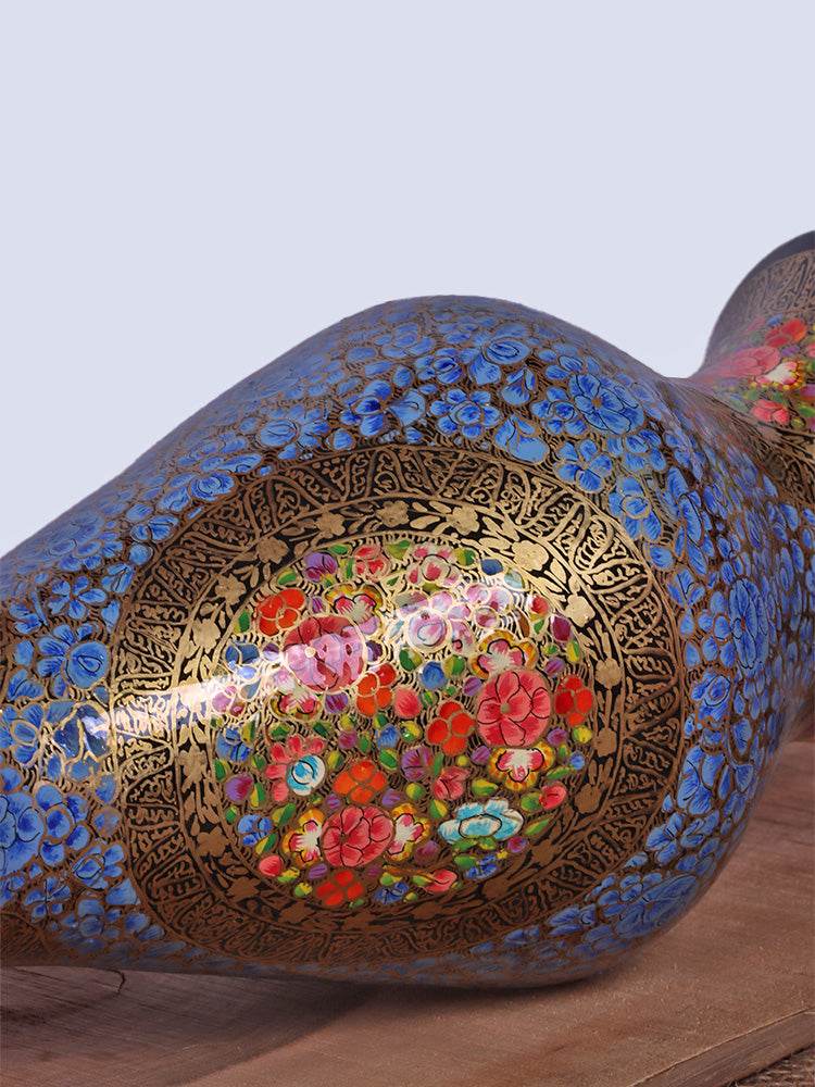 Gold N Blue Papier Mache Flower Vase - Shopping in Kashmir