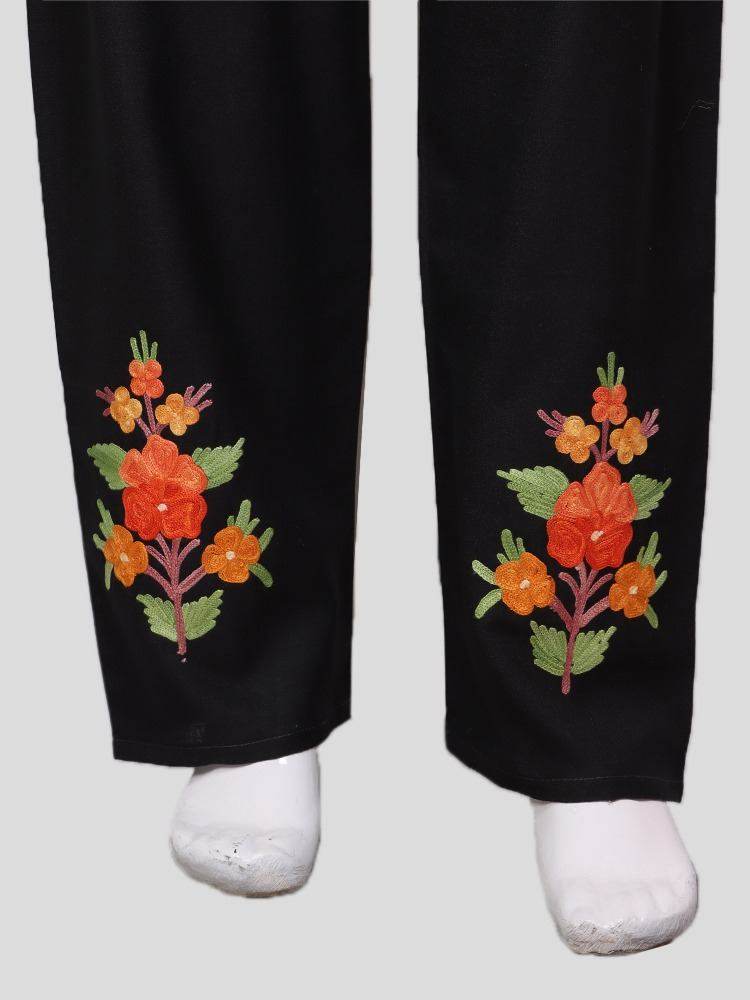 nAARI Kashmiri Aari Embroidered Jet Black Cotton Coord Set - Shopping in Kashmir