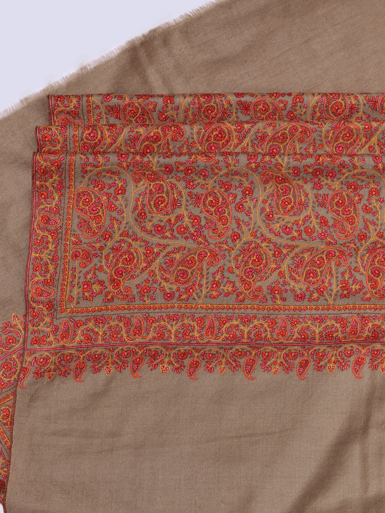 Detailed Design Natural Colored Pashmina Shawl. - Shopping in Kashmir