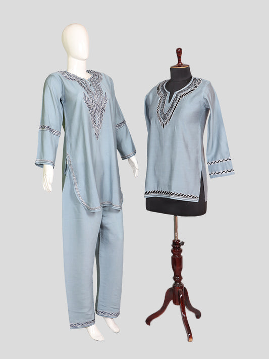 Zariya Cloudy Blue Silk Twins - Coord Set & Kurti
