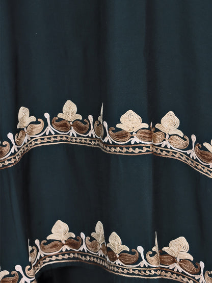 Zariya Kashmiri Aari Embroidered Deep Bottle Green Silk Coord Set