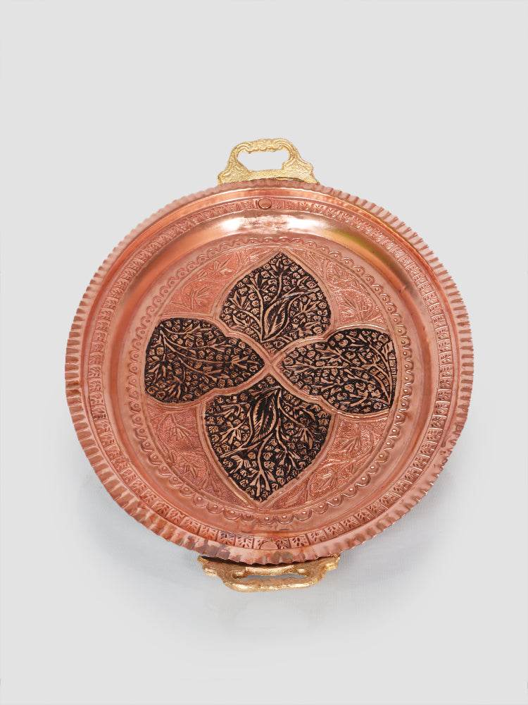 Kashmiri Kandkaari Round Copper Tray (Majma) - Shopping in Kashmir