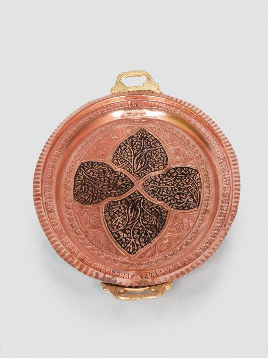 Kashmiri Kandkaari Round Copper Tray (Majma) - Shopping in Kashmir