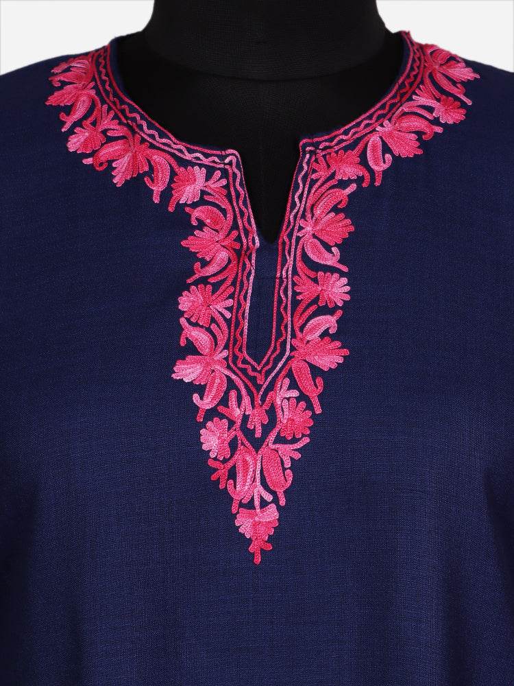 nAARI Navy Blue Kashmiri Aari Embroidered Cotton Kurti - Shopping in Kashmir