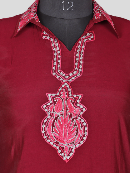 Zariya Blush-Red Silk Trio Edit - Kurti, Kaftan Set, & Coord Set