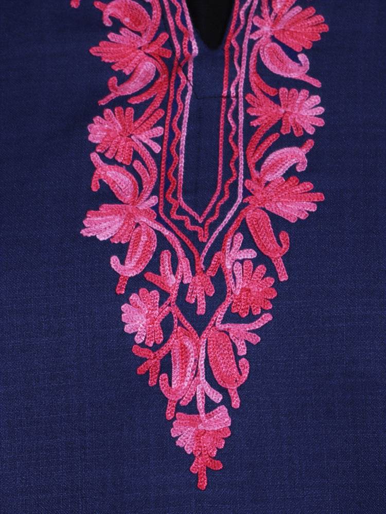 nAARI Navy Blue Kashmiri Aari Embroidered Cotton Kurti - Shopping in Kashmir
