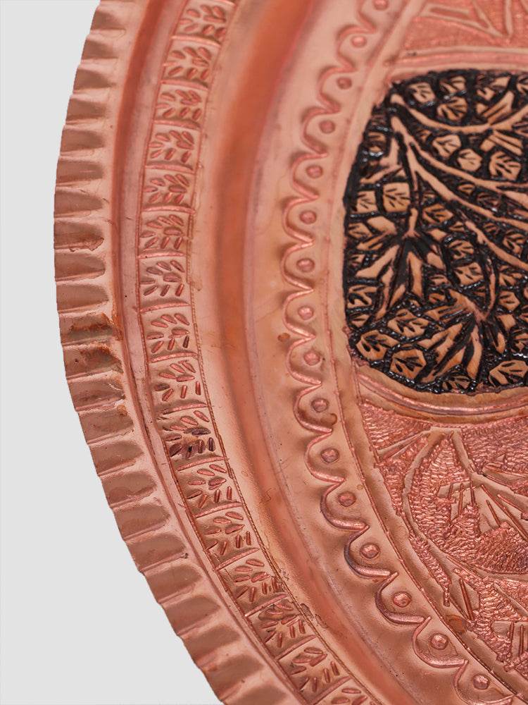 Kashmiri Kandkaari Round Copper Tray (Majma) - Shopping in Kashmir