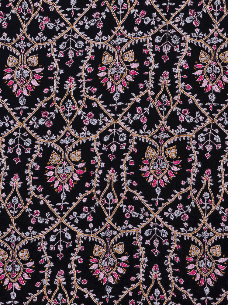 Pink Adorned Black Jama Pashmina Shawl - Shopping in Kashmir