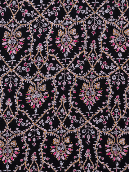 Pink Adorned Black Jama Pashmina Shawl - Shopping in Kashmir