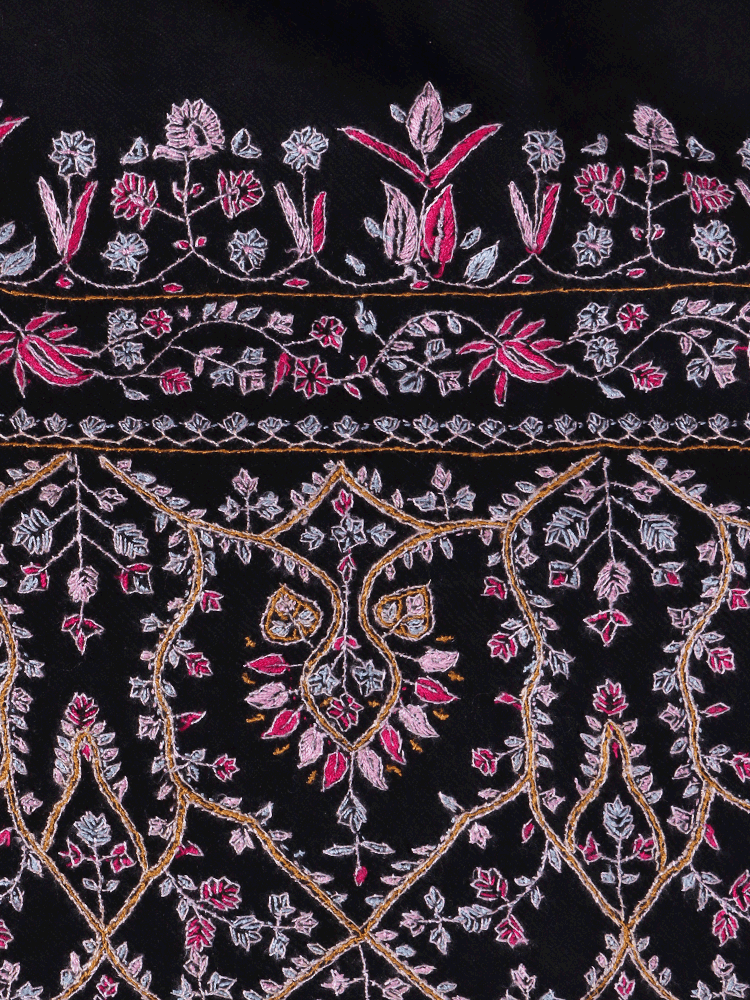 Pink Adorned Black Jama Pashmina Shawl - Shopping in Kashmir