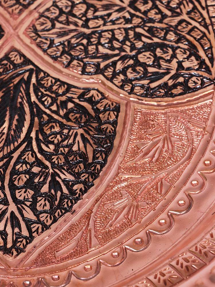 Kashmiri Kandkaari Round Copper Tray (Majma) - Shopping in Kashmir