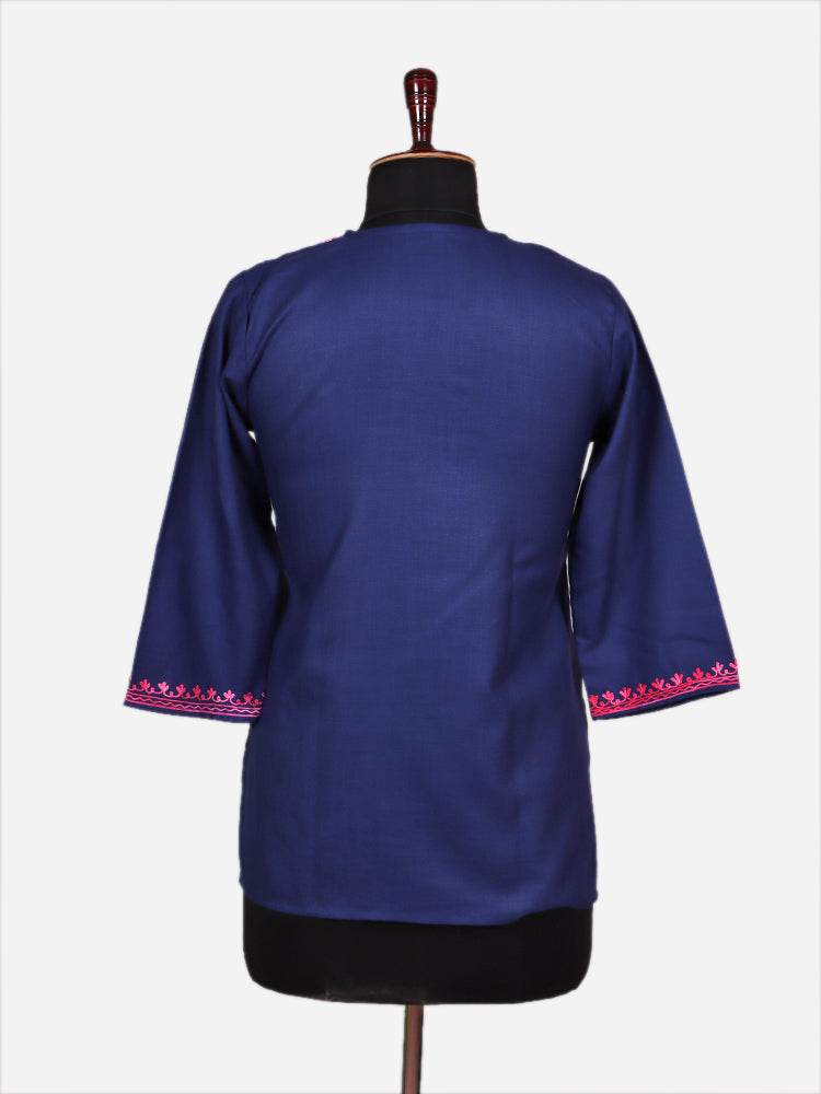 nAARI Navy Blue Kashmiri Aari Embroidered Cotton Kurti - Shopping in Kashmir