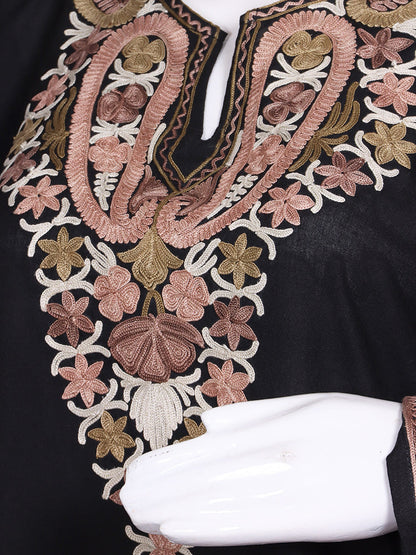 Zariya Kashmiri Aari Embroidered Charcoal Black Summer Cool Cotton Coord Set