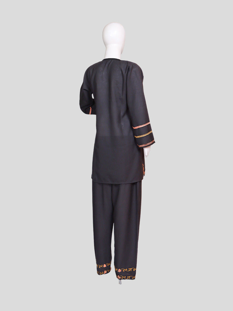 Zariya Kashmiri Aari Embroidered Charcoal Black Summer Cool Cotton Coord Set