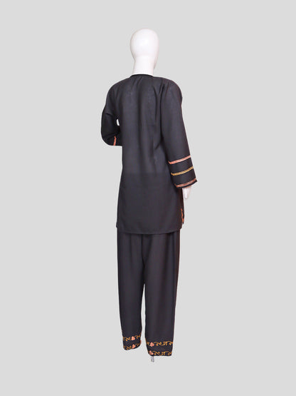 Zariya Kashmiri Aari Embroidered Charcoal Black Summer Cool Cotton Coord Set