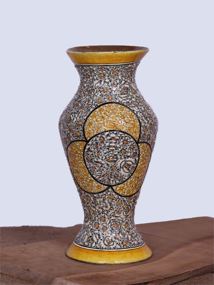 White N Gold Papier Mache Flower Vase - Shopping in Kashmir