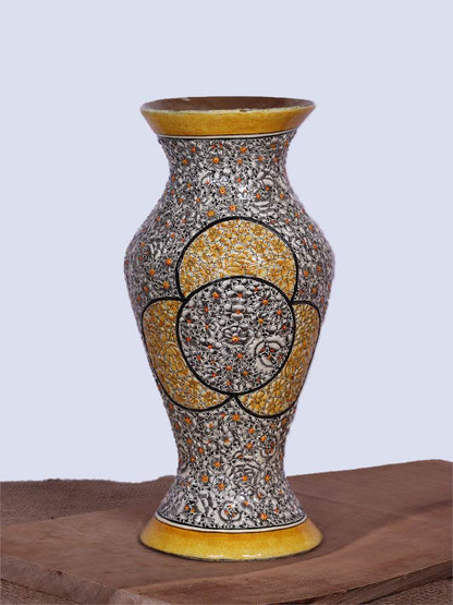 White N Gold Papier Mache Flower Vase - Shopping in Kashmir
