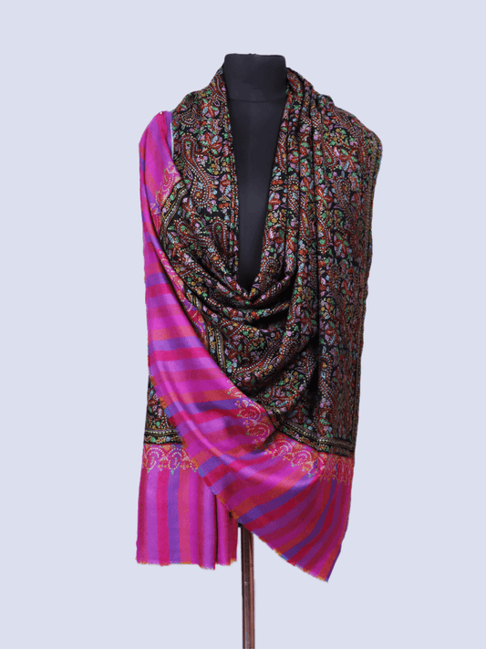 Pallu Stripped Black Jama Pashmina Shawl - Shopping in Kashmir