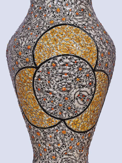 White N Gold Papier Mache Flower Vase - Shopping in Kashmir