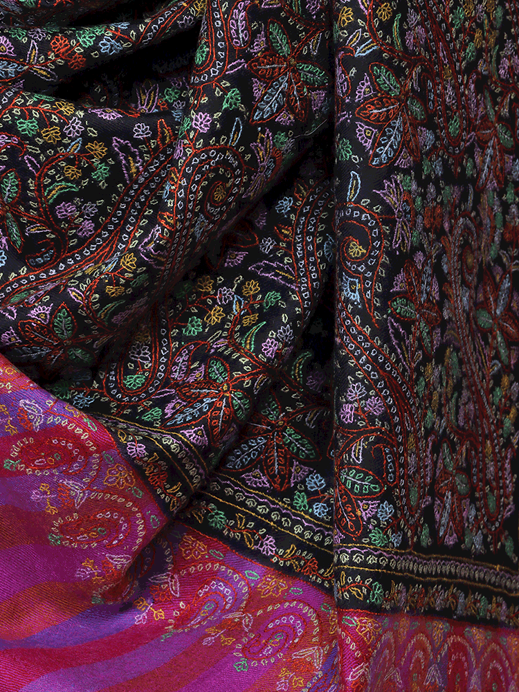 Pallu Stripped Black Jama Pashmina Shawl - Shopping in Kashmir