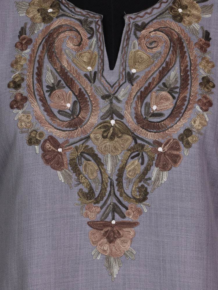 nAARI Cool Grey Kashmiri Aari Embroidered Cotton Kurti - Shopping in Kashmir